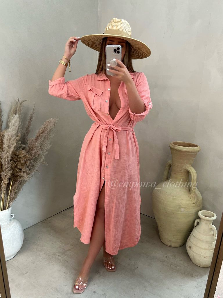 DIVA MIDI SALMON SHIRT DRESS (7735420780774)